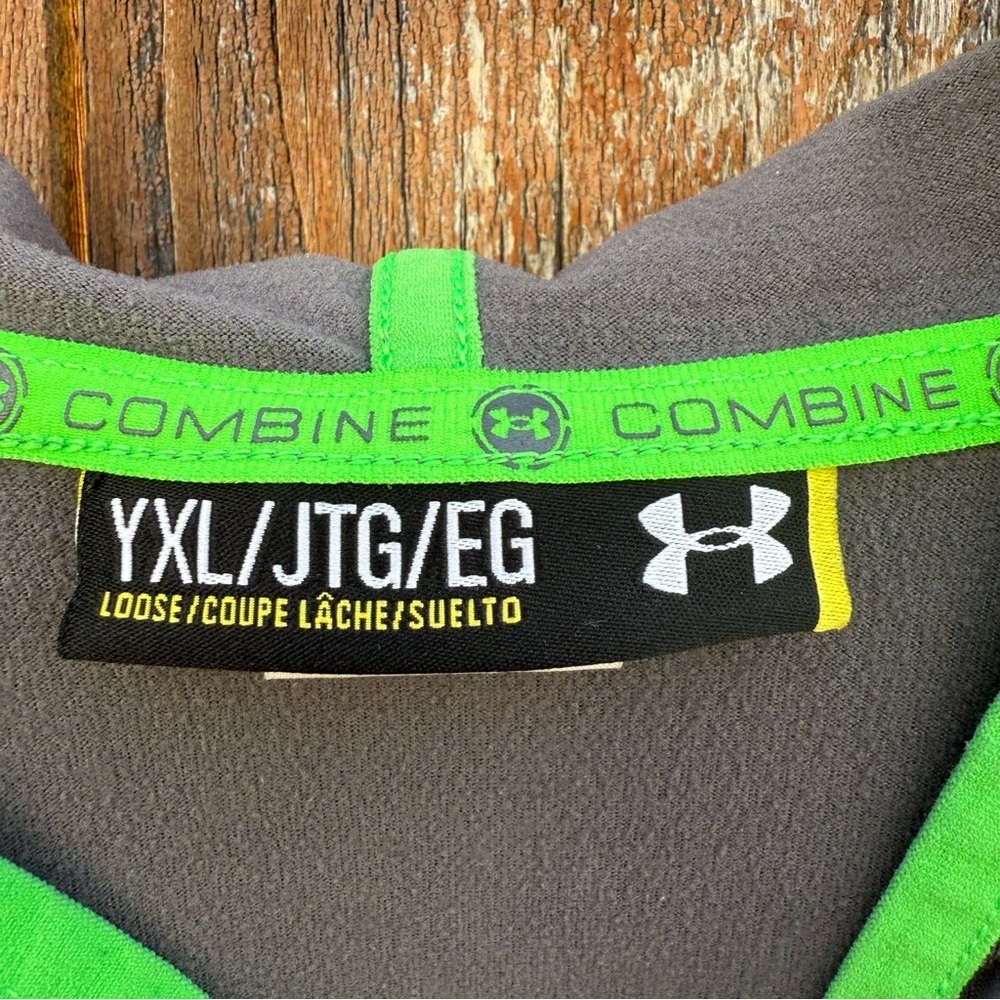 Under Armour Boys Gray Neon Green Full Zip Lightweight Sweatshirt Loose Size XL - Picture 2 of 9